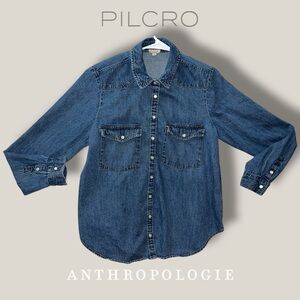 Pilcro Anthropologie Cotton Denim Long Sleeve Pearl Snap Top